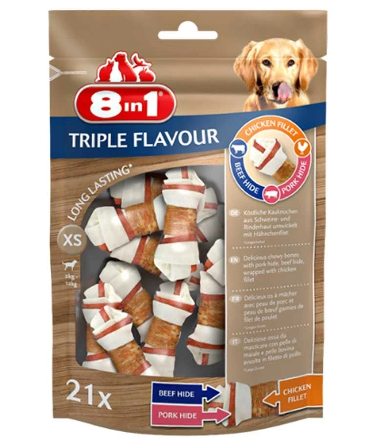 8in1 Triple Flavour Os XS Pour Chien X21 MULTIPACK Lot De 4 3 8in1 Triple Flavour Os XS Pour Chien X21 MULTIPACK Lot De 4