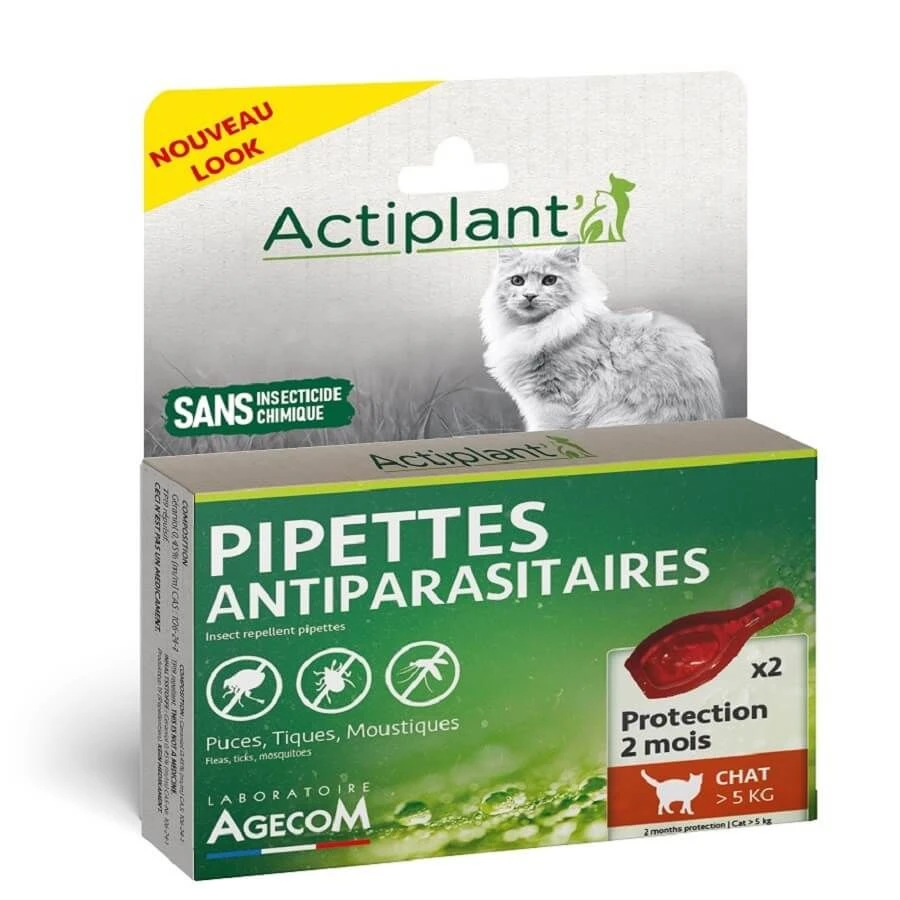 Actiplant Pipettes Antiparasitaires Chat >5 Kg X2 3 Actiplant Pipettes Antiparasitaires Chat >5 Kg X2